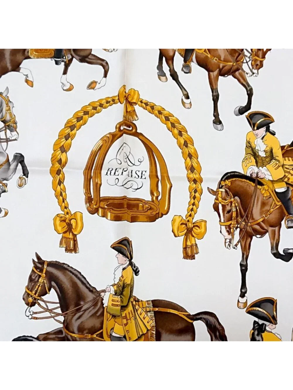 Hermes Carre 90 Reprise Ledoux Yellow Silk 100% Large Scarf